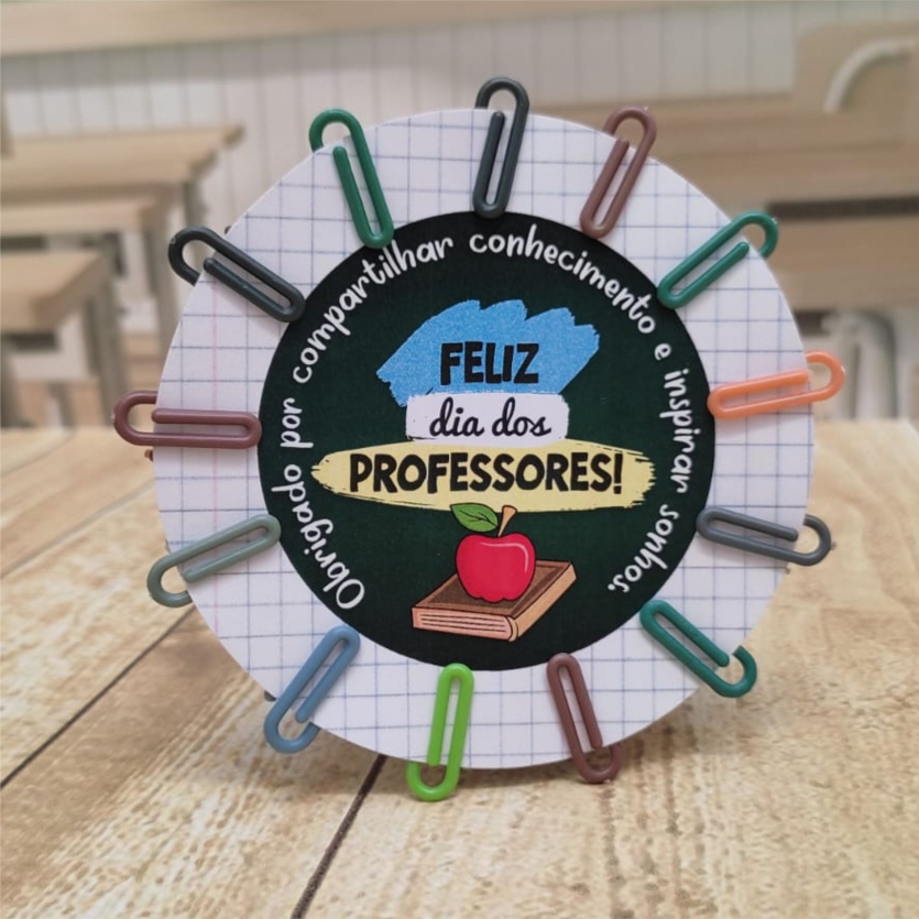 Card redondo para clips - Dia dos Professores - Arquivo Digital