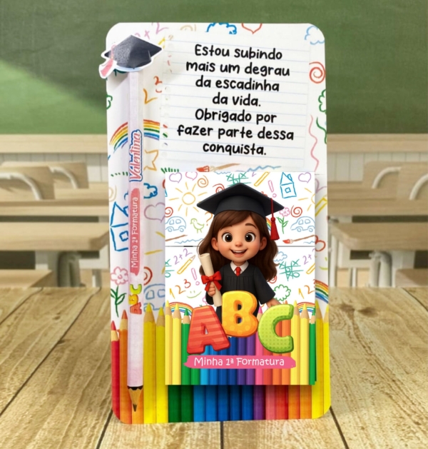 Arquivo Digital – Cartão para Bloquinho e Lápis | Tema ABC Formatura Infantil