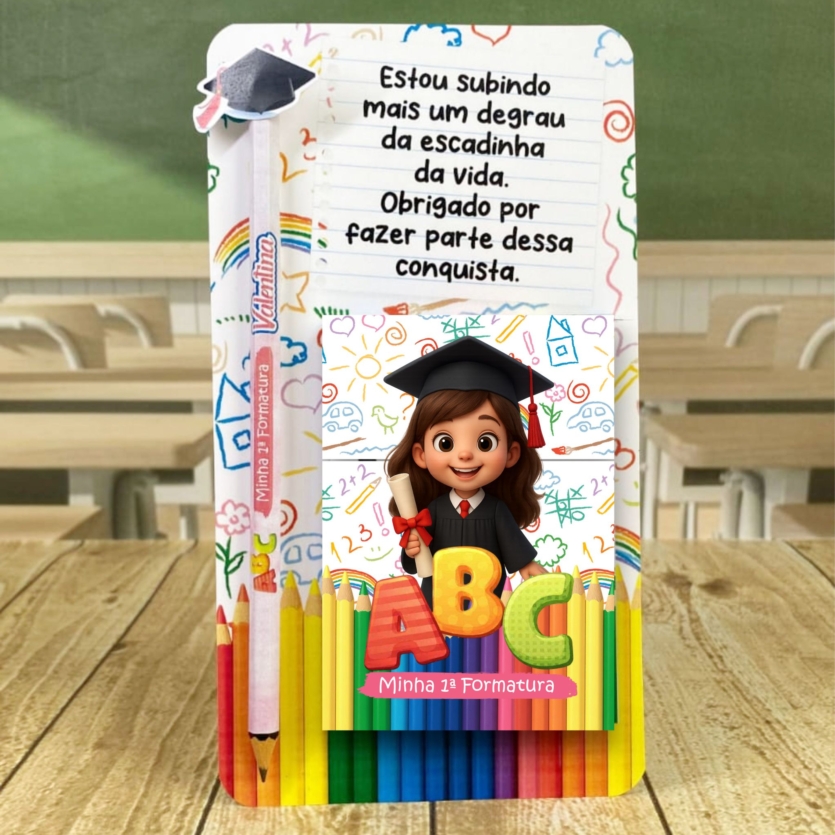 Arquivo Digital – Cartão para Bloquinho e Lápis | Tema ABC Formatura Infantil