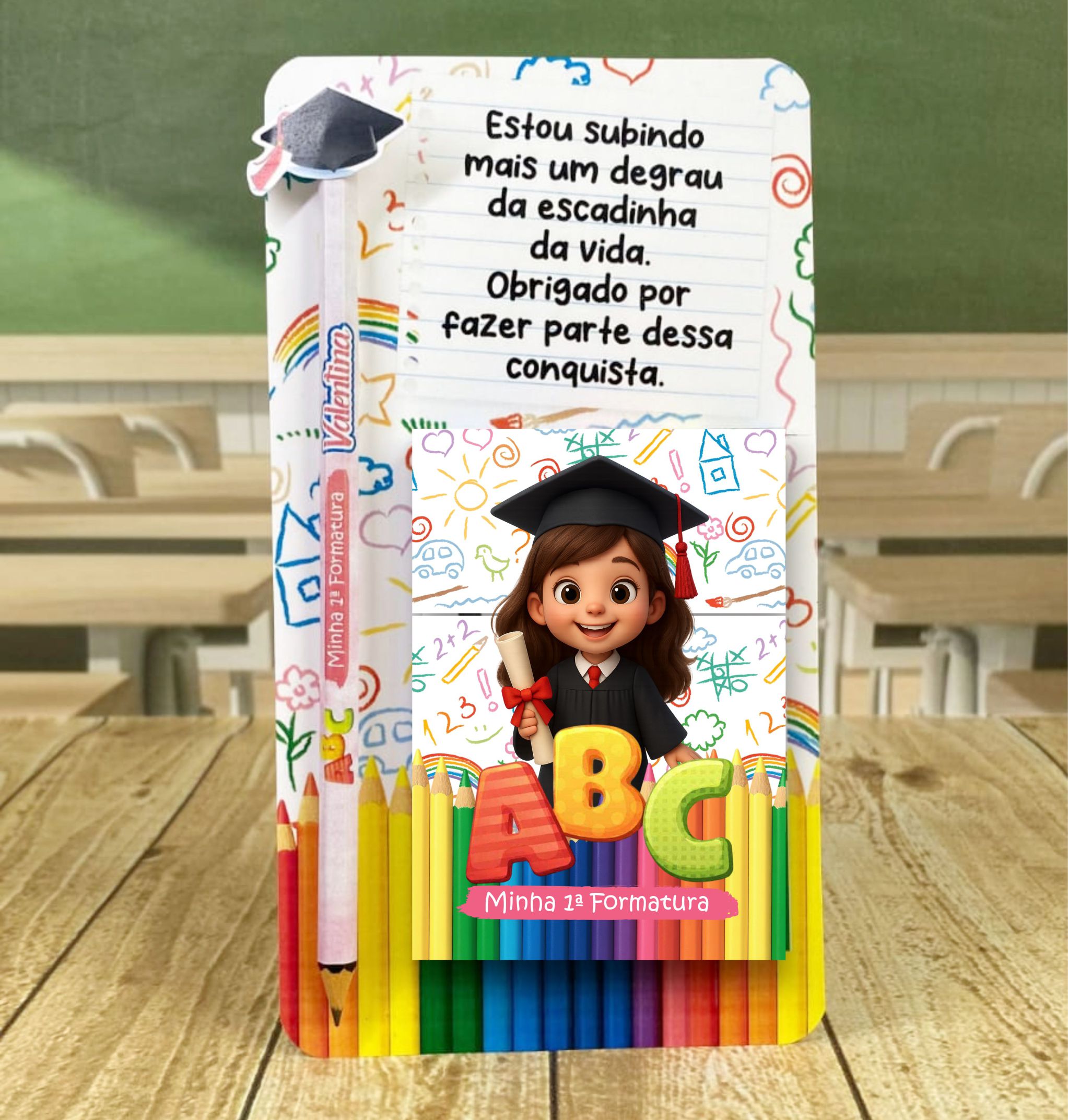 Arquivo Digital – Cartão para Bloquinho e Lápis | Tema ABC Formatura Infantil