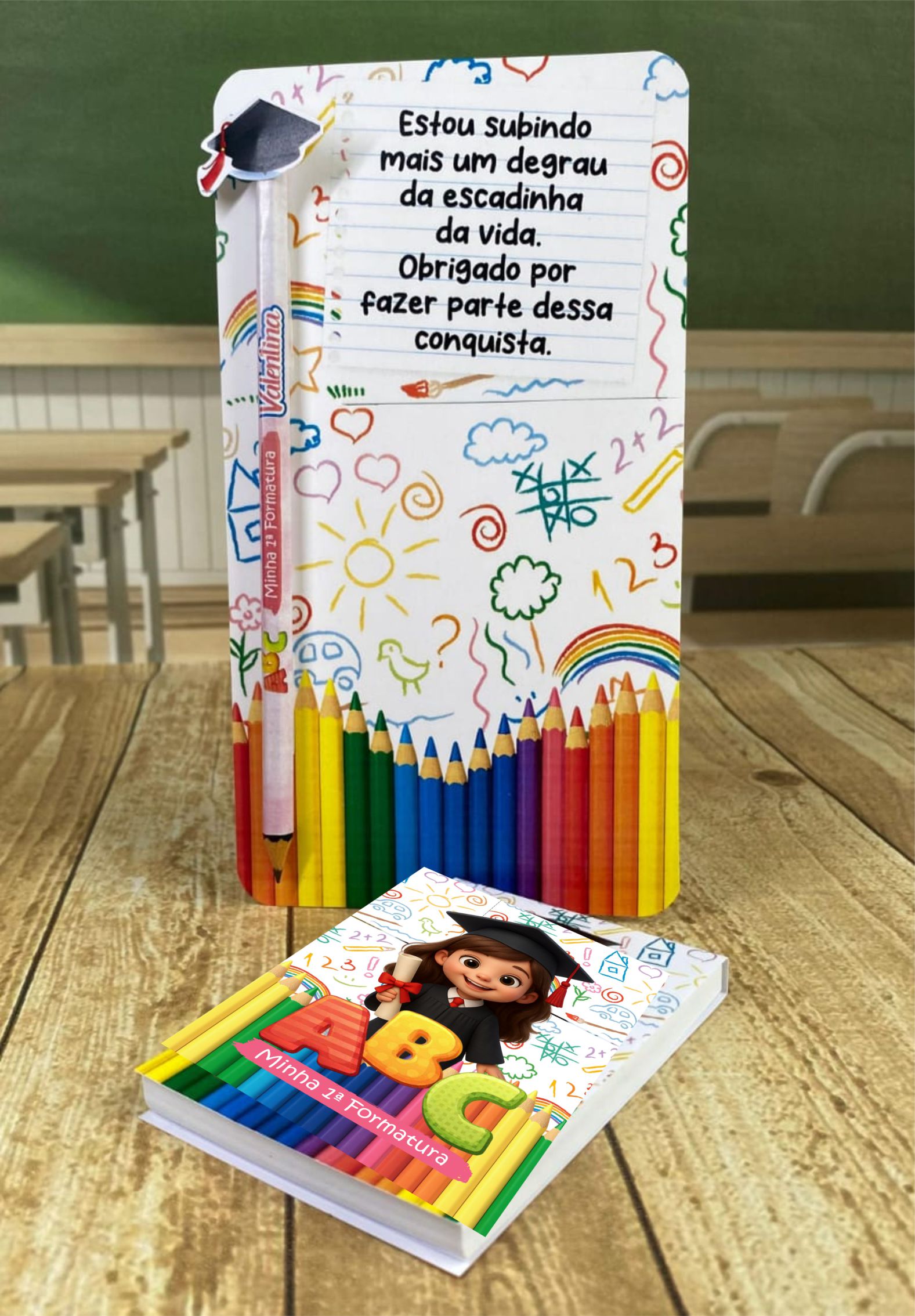 Arquivo Digital – Cartão para Bloquinho e Lápis | Tema ABC Formatura Infantil - Imagem 2