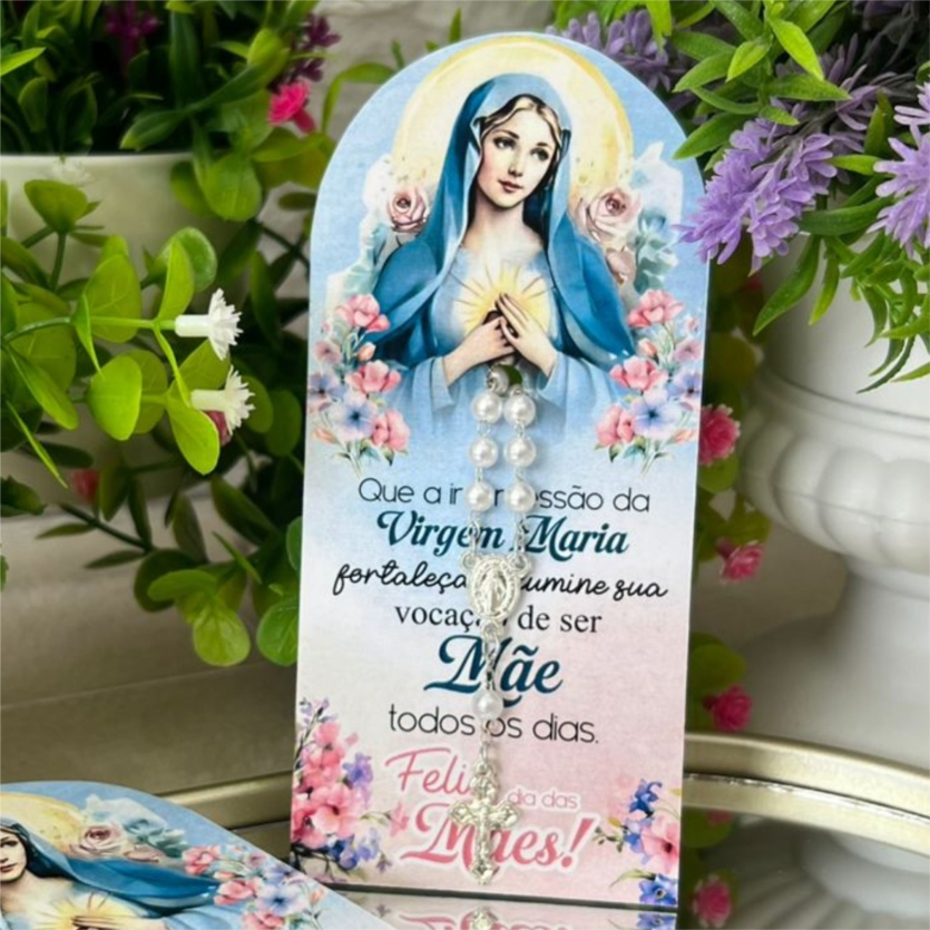 Arte Cartão Terço Dia das Mães – Mãe de Fé